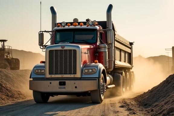 Predator Express flatbed truck hauling aggregate and construction materials from Valrico quarry to Hillsborough County job site